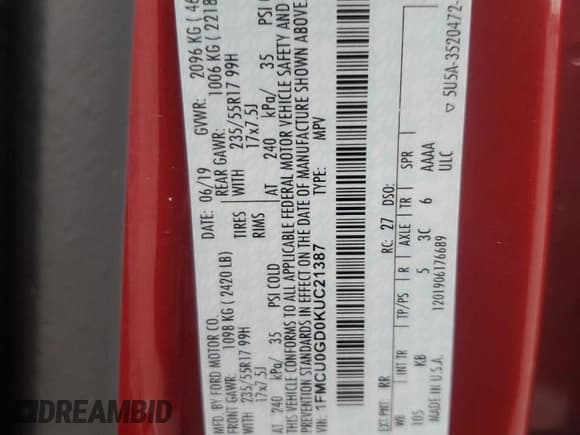 ✅ 2019 Ford Escape SE • VIN: 1FMCU0GD0KUC21387 • Лот: 91897945. Опубликован ранее на Copart с пробегом 82 900 миль. Бесплатный доступ к архиву аукционных продаж из США и подробный отчёт об истории автомобиля на DreamBid. Изображение 13.