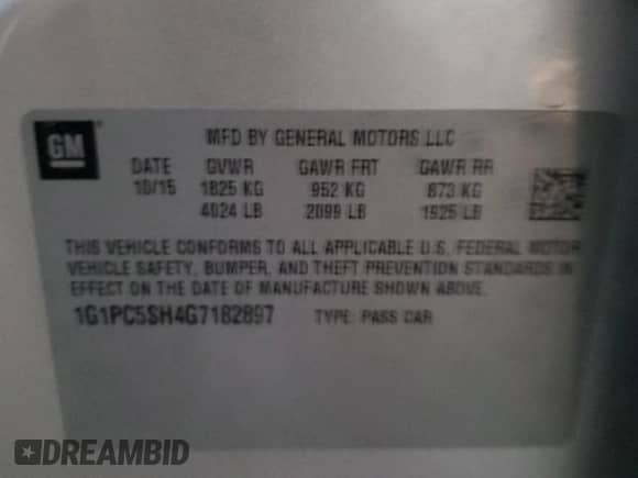 2016 Chevrolet Cruze LS с VIN 1G1PC5SH4G7182897, выставлен на аукционе Copart как лот 87116995 с пробегом 47 536 миль миль и Списание • Salvage title. История ставок и продаж доступна на DreamBid. Изображение 12.