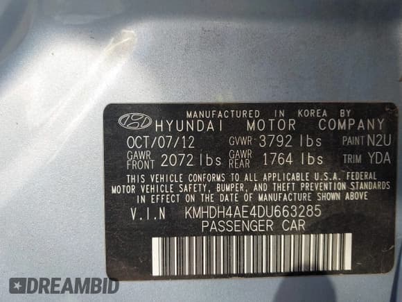 ✅ 2013 Hyundai Elantra GLS • VIN: KMHDH4AE4DU663285 • Lot: 43629499. Listed on IAAI with 107,778 mi. Free auction sales archive from the USA and detailed vehicle history report at DreamBid. Image 9.