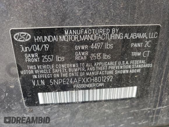 ✅ 2019 Hyundai Sonata SE • VIN: 5NPE24AFXKH801292 • Лот: 48282633. Опубликован ранее на Copart с пробегом 29 518 миль. Бесплатный доступ к архиву аукционных продаж из США и подробный отчёт об истории автомобиля на DreamBid. Изображение 13.