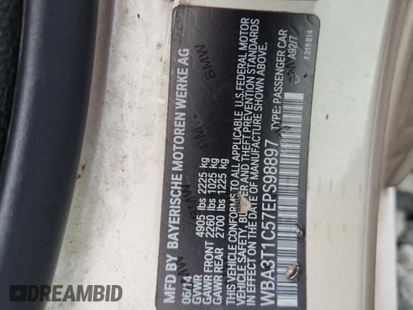 ✅ 2014 BMW 4 Series 428i xDrive • VIN: WBA3T1C57EPS98897 • Lot: 65389205. Listed on Copart with 119,366 mi. Free auction sales archive from the USA and detailed vehicle history report at DreamBid. Image 12.