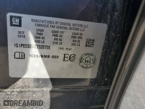 2014 Chevrolet Cruze 2LT с VIN 1G1PE5SBXE7328755, выставлен на аукционе Copart как лот 89667495 с пробегом 106 281 миль миль и Чистый • Clean title. История ставок и продаж доступна на DreamBid. Изображение 12.