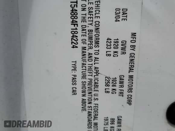 2004 Chevrolet Malibu LS z VIN 1G1ZT54884F184224, wystawiony jako Copart lot #62098144 z przebiegiem Nie podano mil oraz Szkoda całkowita • Salvage title. Historia ofert i sprzedaży dostępna na DreamBid. Obrazek 12.