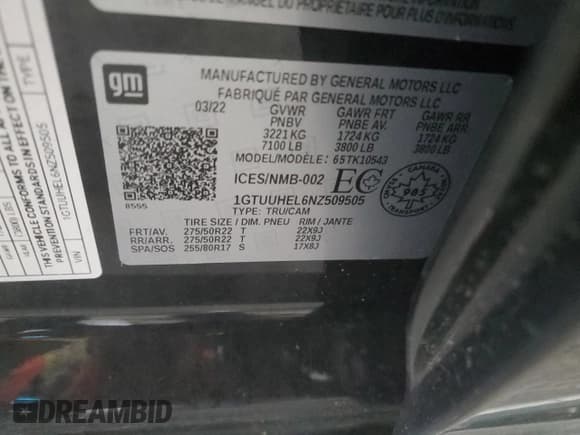 ✅ 2022 GMC Sierra 1500 Denali Ultimate • VIN: 1GTUUHEL6NZ509505 • Lot: 69520424. Wystawiony na Copart z przebiegiem 36 580 mil. Bezpłatny archiwum sprzedaży aukcyjnych z USA i szczegółowy raport historii pojazdu na DreamBid. Zdjęcie 14.