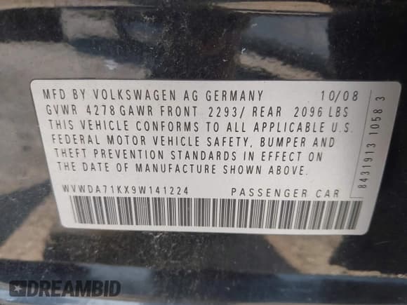 ✅ 2009 Volkswagen Rabbit S • VIN: WVWDA71KX9W141224 • Lot: 42174538. Listed on IAAI with 130,540 mi. Free auction sales archive from the USA and detailed vehicle history report at DreamBid. Image 9.