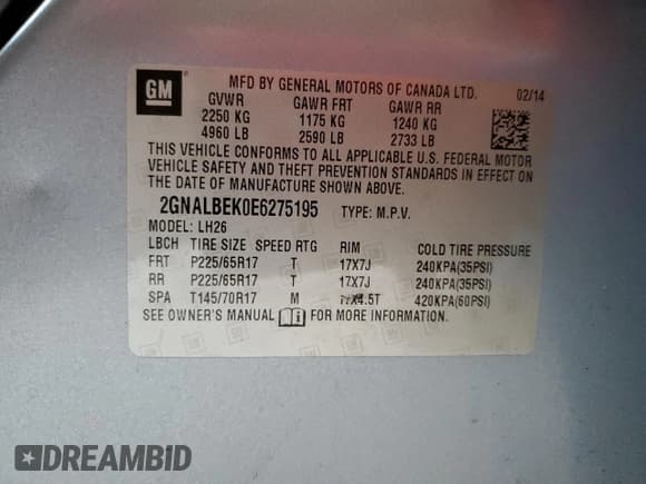 ✅ 2014 Chevrolet Equinox LT • VIN: 2GNALBEK0E6275195 • Лот: 43503884. Опубликован ранее на Copart с пробегом 119 265 миль. Бесплатный доступ к архиву аукционных продаж из США и подробный отчёт об истории автомобиля на DreamBid. Изображение 13.