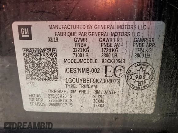 ✅ 2019 Chevrolet Silverado 1500 Custom • VIN: 1GCUYBEF9KZ304073 • Лот: 93163045. Опубликован ранее на Copart с пробегом Не указан. Бесплатный доступ к архиву аукционных продаж из США и подробный отчёт об истории автомобиля на DreamBid. Изображение 13.