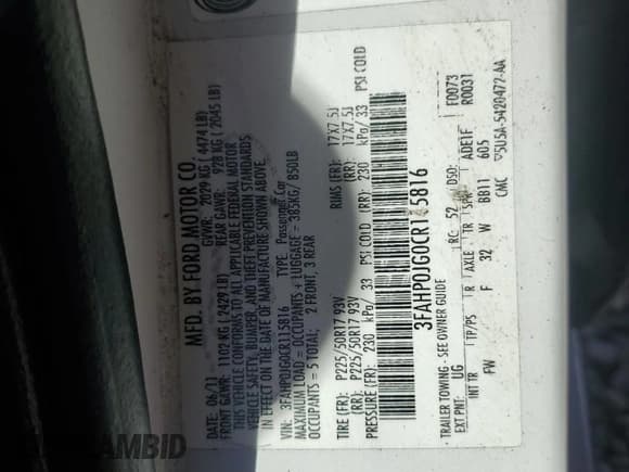 ✅ 2012 Ford Fusion SEL • VIN: 3FAHP0JG0CR115816 • Lot: 82684055. Listed on Copart with 141,515 mi. Free auction sales archive from the USA and detailed vehicle history report at DreamBid. Image 13.