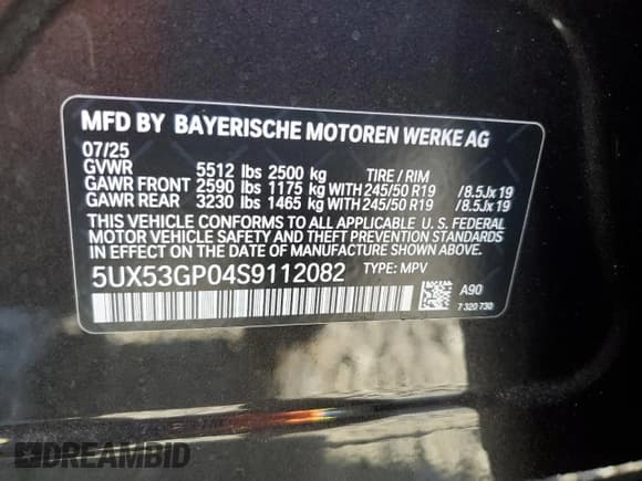 ✅ 2025 BMW X3 30 xDrive • VIN: 5UX53GP04S9112082 • Лот: 84862725. Опубликован ранее на Copart с пробегом 545 миль. Бесплатный доступ к архиву аукционных продаж из США и подробный отчёт об истории автомобиля на DreamBid. Изображение 13.