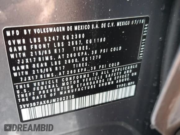 ✅ 2018 Volkswagen Tiguan SEL • VIN: 3VV3B7AX6JM202210 • Lot: 54373505. Wystawiony na Copart z przebiegiem 159 638 mil. Bezpłatny archiwum sprzedaży aukcyjnych z USA i szczegółowy raport historii pojazdu na DreamBid. Zdjęcie 13.