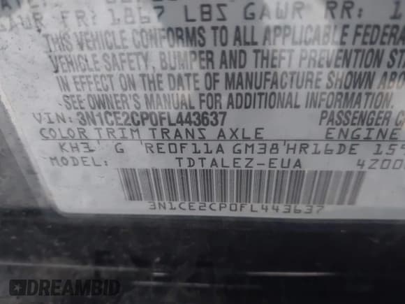 ✅ 2015 Nissan Note S Plus • VIN: 3N1CE2CP0FL443637 • Lot: 43686505. Listed on IAAI with 55,048 mi. Free auction sales archive from the USA and detailed vehicle history report at DreamBid. Image 9.