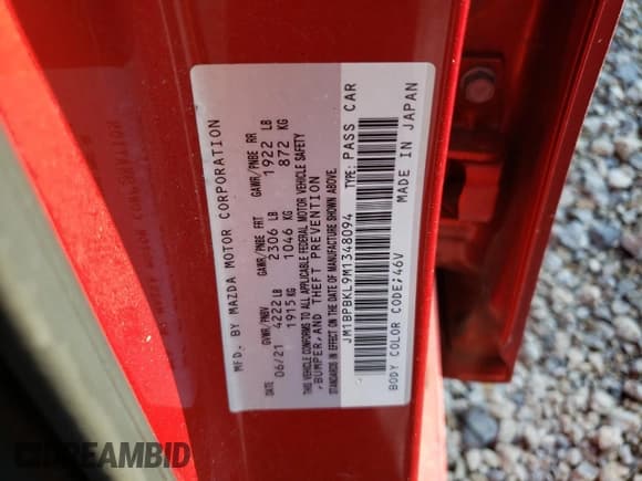 ✅ 2021 Mazda 3 Select • VIN: JM1BPBKL9M1348094 • Lot: 61965895. Listed on Copart with Not provided. Free auction sales archive from the USA and detailed vehicle history report at DreamBid. Image 13.