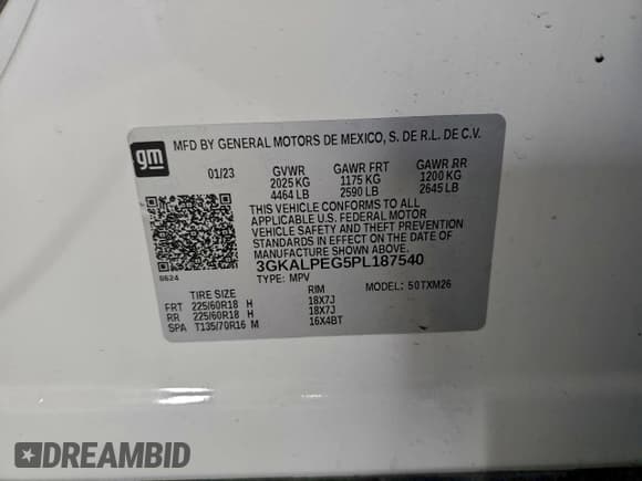 ✅ 2023 GMC Terrain SLT • VIN: 3GKALPEG5PL187540 • Lot: 95130655. Listed on Copart with 88,897 mi. Free auction sales archive from the USA and detailed vehicle history report at DreamBid. Image 14.