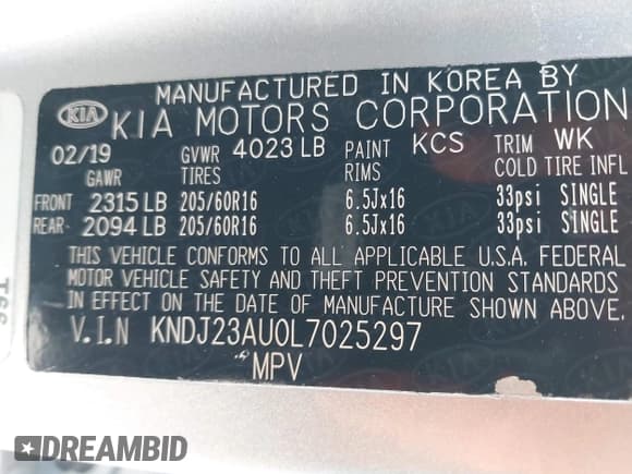 ✅ 2020 Kia Soul S • VIN: KNDJ23AU0L7025297 • Lot: 42927546. Listed on IAAI with 55,923 mi. Free auction sales archive from the USA and detailed vehicle history report at DreamBid. Image 9.