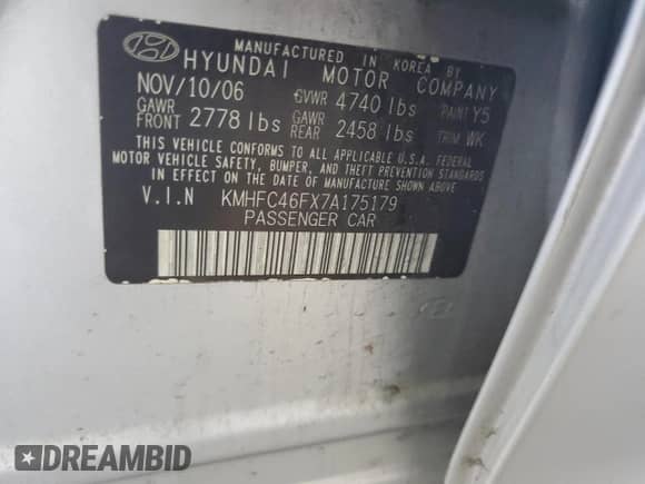 2007 Hyundai Azera SE с VIN KMHFC46FX7A175179, выставлен на аукционе Copart как лот 61747625 с пробегом 193 663 миль миль и Списание • Salvage title. История ставок и продаж доступна на DreamBid. Изображение 12.