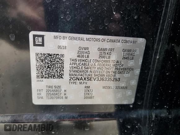 ✅ 2018 Chevrolet Equinox LT • VIN: 2GNAXSEV3J6335253 • Лот: 80469225. Опубликован ранее на Copart с пробегом 77 627 миль. Бесплатный доступ к архиву аукционных продаж из США и подробный отчёт об истории автомобиля на DreamBid. Изображение 13.