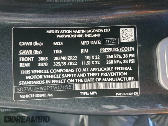 ✅ 2023 Aston Martin DBX 707 • VIN: SD7VUJBW6PTV07155 • Lot: 85346734. Listed on Copart with 6,819 mi. Free auction sales archive from the USA and detailed vehicle history report at DreamBid. Image 15.