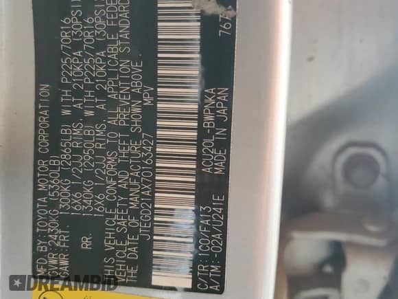 2007 Toyota Highlander z VIN JTEGD21AX70163427, wystawiony jako Copart lot #68708775 z przebiegiem 175 936 mil mil oraz Czysty tytuł • Clean title. Historia ofert i sprzedaży dostępna na DreamBid. Obrazek 13.