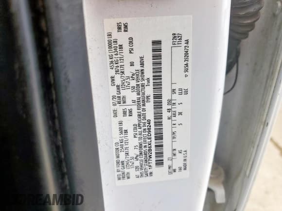 ✅ 2020 Ford F-250 XL • VIN: 1FT7W2B6XLED98240 • Lot: 60680815. Listed on Copart with 129,824 mi. Free auction sales archive from the USA and detailed vehicle history report at DreamBid. Image 12.