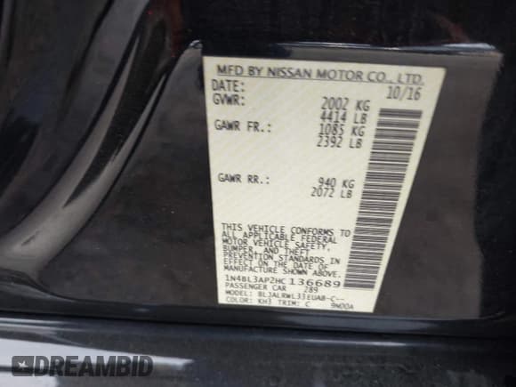 ✅ 2017 Nissan Altima SL • VIN: 1N4BL3AP2HC136689 • Лот: 43644556. Опубликован ранее на IAAI с пробегом 38 009 миль. Бесплатный доступ к архиву аукционных продаж из США и подробный отчёт об истории автомобиля на DreamBid. Изображение 9.