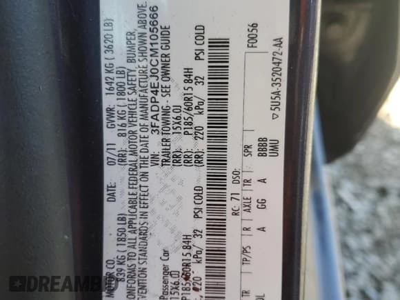 ✅ 2012 Ford Fiesta SE • VIN: 3FADP4EJ0CM105666 • Лот: 90850525. Опубликован ранее на Copart с пробегом 123 870 миль. Бесплатный доступ к архиву аукционных продаж из США и подробный отчёт об истории автомобиля на DreamBid. Изображение 12.