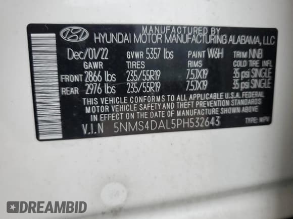 ✅ 2023 Hyundai Santa Fe Limited • VIN: 5NMS4DAL5PH532643 • Lot: 48829073. Wystawiony na Copart z przebiegiem 2 773 mil. Bezpłatny archiwum sprzedaży aukcyjnych z USA i szczegółowy raport historii pojazdu na DreamBid. Zdjęcie 14.