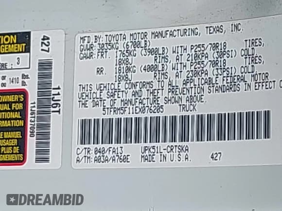 ✅ 2014 Toyota Tundra SR • VIN: 5TFRM5F11EX076205 • Lot: 42244088. Wystawiony na IAAI z przebiegiem 136 363 mil. Bezpłatny archiwum sprzedaży aukcyjnych z USA i szczegółowy raport historii pojazdu na DreamBid. Zdjęcie 9.