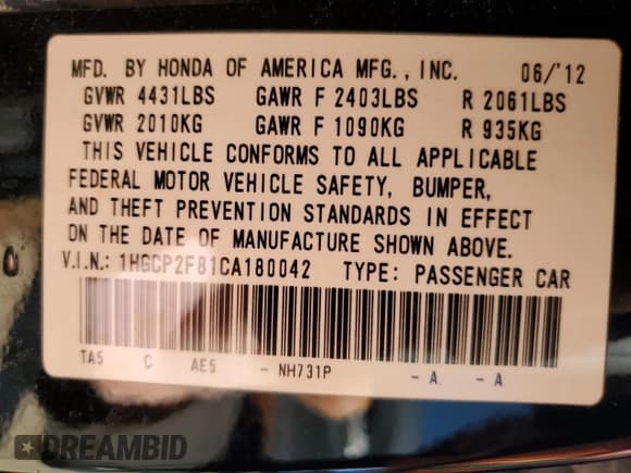 ✅ 2012 Honda Accord EX-L • VIN: 1HGCP2F81CA180042 • Lot: 89814835. Wystawiony na Copart z przebiegiem 157 556 mil. Bezpłatny archiwum sprzedaży aukcyjnych z USA i szczegółowy raport historii pojazdu na DreamBid. Zdjęcie 12.