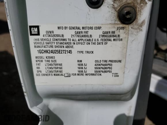 ✅ 2005 Chevrolet Silverado 2500HD Work Truck • VIN: 1GCHK24U25E272145 • Лот: 47995835. Опубликован ранее на Copart с пробегом 62 911 миль. Бесплатный доступ к архиву аукционных продаж из США и подробный отчёт об истории автомобиля на DreamBid. Изображение 12.