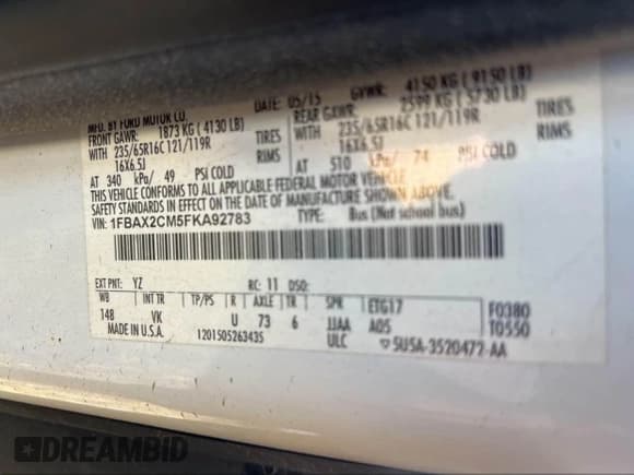 ✅ 2015 Ford Transit XL • VIN: 1FBAX2CM5FKA92783 • Лот: 43195753. Опубликован ранее на IAAI с пробегом 277 933 миль. Бесплатный доступ к архиву аукционных продаж из США и подробный отчёт об истории автомобиля на DreamBid. Изображение 9.