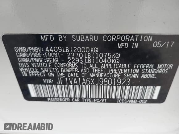 ✅ 2018 Subaru WRX • VIN: JF1VA1A6XJ9801923 • Лот: 43779372. Опубликован ранее на IAAI с пробегом 109 033 миль. Бесплатный доступ к архиву аукционных продаж из США и подробный отчёт об истории автомобиля на DreamBid. Изображение 9.