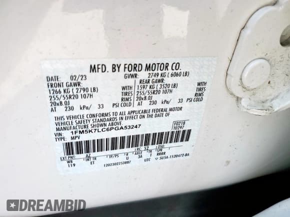 ✅ 2023 Ford Explorer King Ranch • VIN: 1FM5K7LC6PGA53247 • Lot: 81274165. Wystawiony na Copart z przebiegiem 61 321 mil. Bezpłatny archiwum sprzedaży aukcyjnych z USA i szczegółowy raport historii pojazdu na DreamBid. Zdjęcie 13.