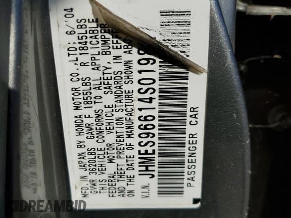 ✅ 2004 Honda Civic • VIN: JHMES96614S019827 • Lot: 86267665. Wystawiony na Copart z przebiegiem 227 320 mil. Bezpłatny archiwum sprzedaży aukcyjnych z USA i szczegółowy raport historii pojazdu na DreamBid. Zdjęcie 12.