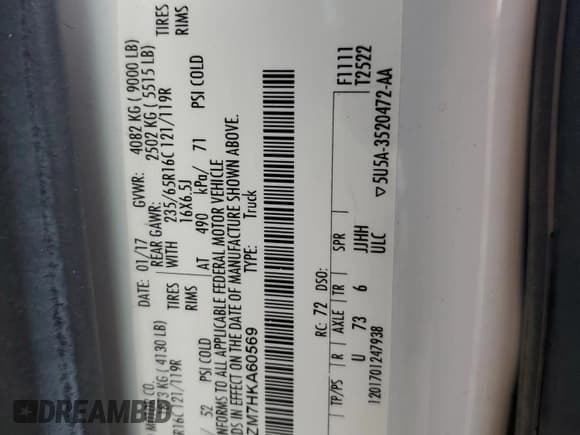 ✅ 2017 Ford Transit • VIN: 1FTYR1ZM7HKA60569 • Lot: 70836875. Wystawiony na Copart z przebiegiem 115 358 mil. Bezpłatny archiwum sprzedaży aukcyjnych z USA i szczegółowy raport historii pojazdu na DreamBid. Zdjęcie 13.