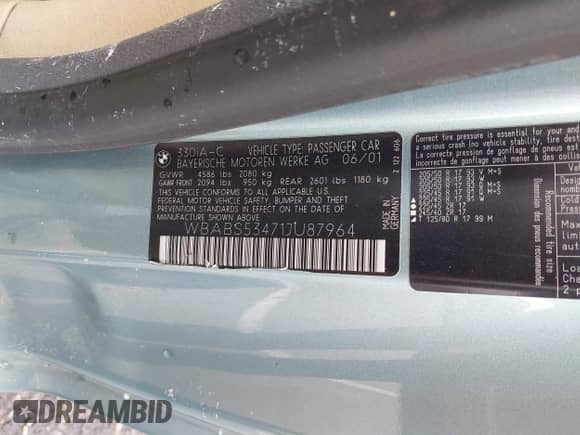 2001 BMW 3 Series 330Ci с VIN WBABS53471JU87964, выставлен на аукционе IAAI как лот 42922324 с пробегом 177 385 миль миль и . История ставок и продаж доступна на DreamBid. Изображение 9.