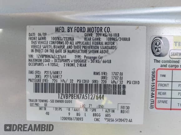 ✅ 2010 Ford Mustang V6 • VIN: 1ZVBP8EN7A5127644 • Lot: 43812460. Listed on IAAI with 134,255 mi. Free auction sales archive from the USA and detailed vehicle history report at DreamBid. Image 9.