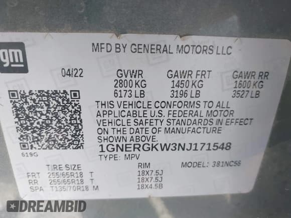 ✅ 2022 Chevrolet Traverse LT Cloth • VIN: 1GNERGKW3NJ171548 • Lot: 42506970. Listed on IAAI with 39,719 mi. Free auction sales archive from the USA and detailed vehicle history report at DreamBid. Image 9.