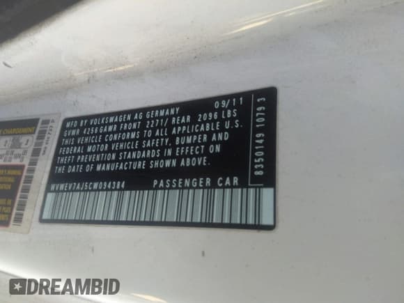 ✅ 2012 Volkswagen Golf GTI w/Conv & Sunroof • VIN: WVWEV7AJ5CW094384 • Lot: 41744860. Listed on IAAI with 157,285 mi. Free auction sales archive from the USA and detailed vehicle history report at DreamBid. Image 9.