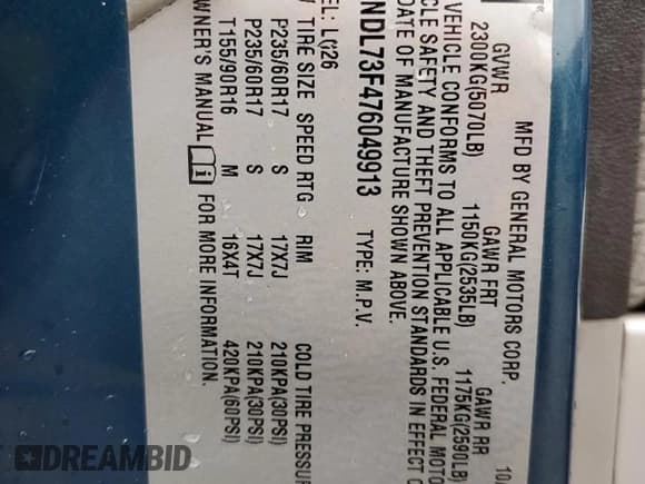 ✅ 2007 Chevrolet Equinox LT • VIN: 2CNDL73F476049913 • Лот: 83559024. Опубликован ранее на Copart с пробегом 266 788 миль. Бесплатный доступ к архиву аукционных продаж из США и подробный отчёт об истории автомобиля на DreamBid. Изображение 15.