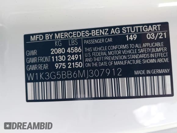 ✅ 2021 Mercedes-Benz A 35 AMG • VIN: W1K3G5BB6MJ307912 • Lot: 41804931. Listed on IAAI with 78,532 mi. Free auction sales archive from the USA and detailed vehicle history report at DreamBid. Image 9.