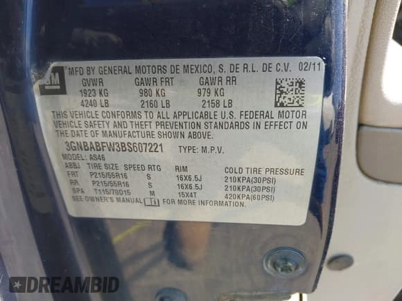 ✅ 2011 Chevrolet HHR 1LT • VIN: 3GNBABFW3BS607221 • Lot: 41947366. Listed on IAAI with 254,929 mi. Free auction sales archive from the USA and detailed vehicle history report at DreamBid. Image 9.