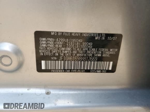 ✅ 2008 Subaru Impreza i • VIN: JF1GH61698H812669 • Лот: 60979595. Опубликован ранее на Copart с пробегом 200 970 миль. Бесплатный доступ к архиву аукционных продаж из США и подробный отчёт об истории автомобиля на DreamBid. Изображение 13.