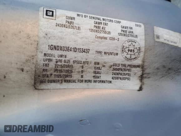 2001 Chevrolet Venture LS Y3G Mobility z VIN 1GNDX03E41D153437, wystawiony jako Copart lot #85565275 z przebiegiem 175 768 mil mil oraz Czysty tytuł • Clean title. Historia ofert i sprzedaży dostępna na DreamBid. Obrazek 13.