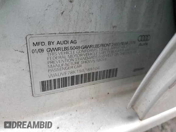 ✅ 2009 Audi A4 Premium • VIN: WAUVF78K19A189104 • Лот: 85190634. Опубликован ранее на Copart с пробегом 208 678 миль. Бесплатный доступ к архиву аукционных продаж из США и подробный отчёт об истории автомобиля на DreamBid. Изображение 12.