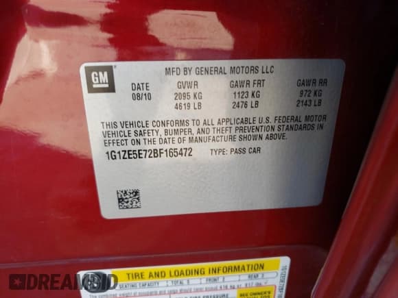 ✅ 2011 Chevrolet Malibu LTZ • VIN: 1G1ZE5E72BF165472 • Lot: 73468534. Listed on Copart with 55,037 mi. Free auction sales archive from the USA and detailed vehicle history report at DreamBid. Image 12.