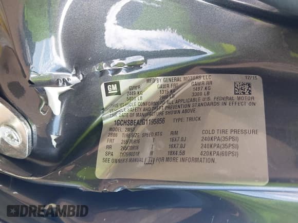 ✅ 2016 Chevrolet Colorado 2WD WT • VIN: 1GCHSBEA2G1195856 • Лот: 43055842. Опубликован ранее на IAAI с пробегом Не указан. Бесплатный доступ к архиву аукционных продаж из США и подробный отчёт об истории автомобиля на DreamBid. Изображение 9.