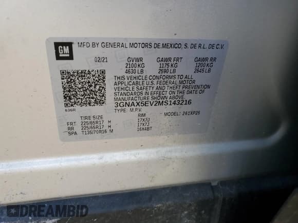 ✅ 2021 Chevrolet Equinox LS • VIN: 3GNAX5EV2MS143216 • Lot: 91278955. Listed on Copart with 111,209 mi. Free auction sales archive from the USA and detailed vehicle history report at DreamBid. Image 13.