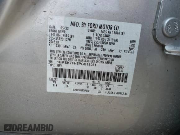 2023 Ford Explorer Limited z VIN 1FMSK7FH5PGB18051, wystawiony jako Copart lot #81431455 z przebiegiem 52 977 mil mil oraz Szkoda całkowita • Salvage title. Historia ofert i sprzedaży dostępna na DreamBid. Obrazek 12.