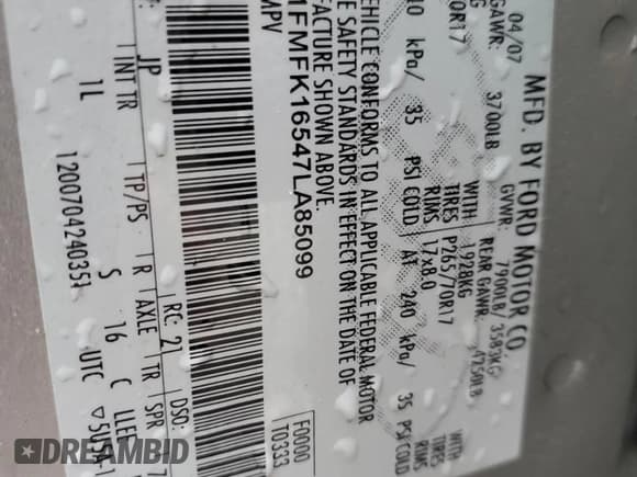 ✅ 2007 Ford Expedition Max XLT • VIN: 1FMFK16547LA85099 • Лот: 48208125. Опубликован ранее на Copart с пробегом 263 197 миль. Бесплатный доступ к архиву аукционных продаж из США и подробный отчёт об истории автомобиля на DreamBid. Изображение 14.