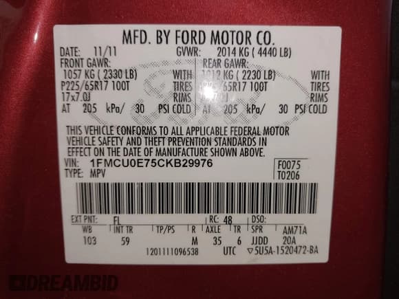 ✅ 2012 Ford Escape Limited • VIN: 1FMCU0E75CKB29976 • Lot: 43706203. Wystawiony na IAAI z przebiegiem 175 681 mil. Bezpłatny archiwum sprzedaży aukcyjnych z USA i szczegółowy raport historii pojazdu na DreamBid. Zdjęcie 9.